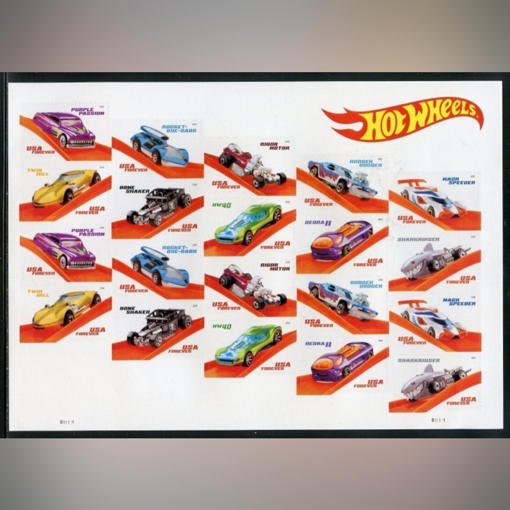 100 USPS‎ Forever Stamps Hot Wheels 50th Anniversary Toy Cars Mattel Collectible
